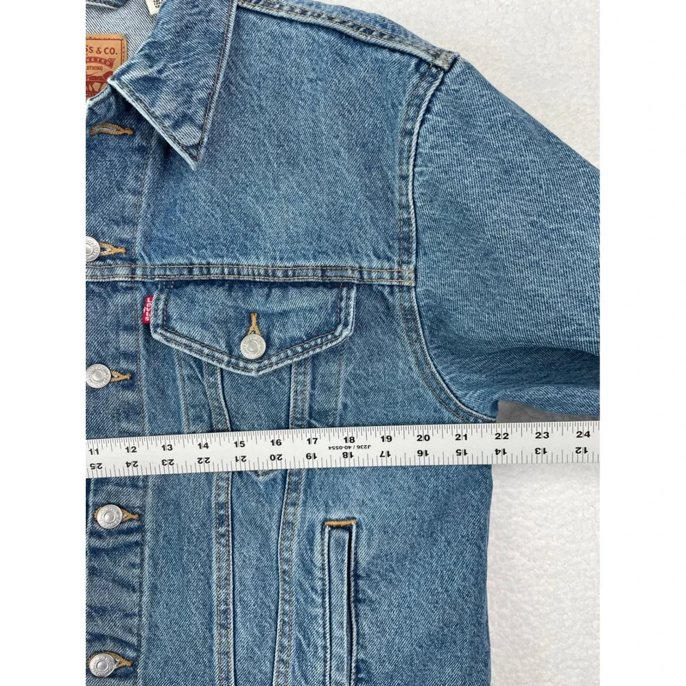 Levis Mens Denim Trucker Jacket Medium Wash Blue Cotton WaterLess Size XL - Picture 9 of 15
